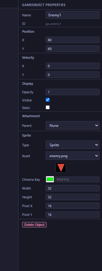 Object properties panel